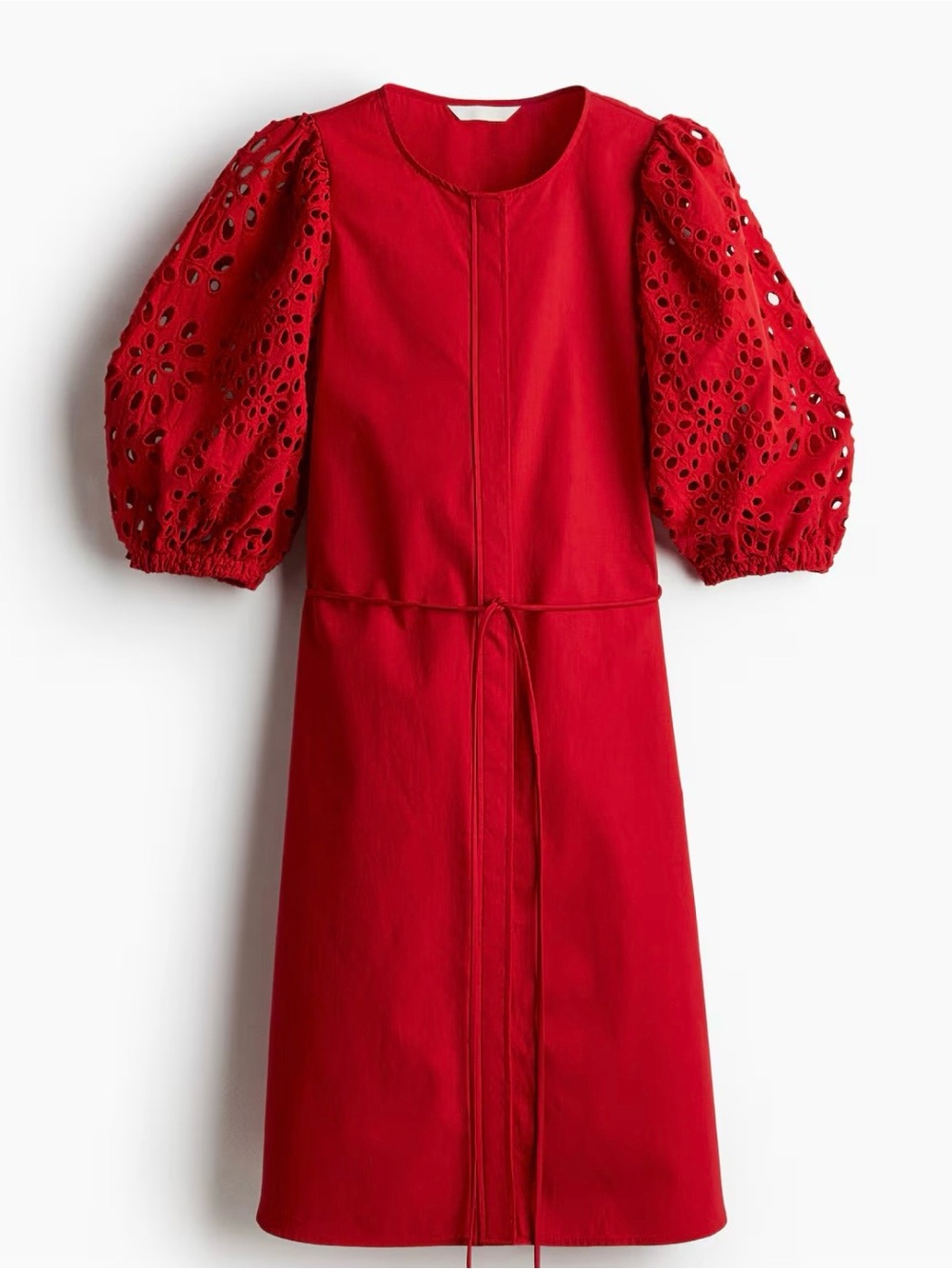 H&M Red Mini Dress with Eyelet Puff Sleeves PTP 20” L36”